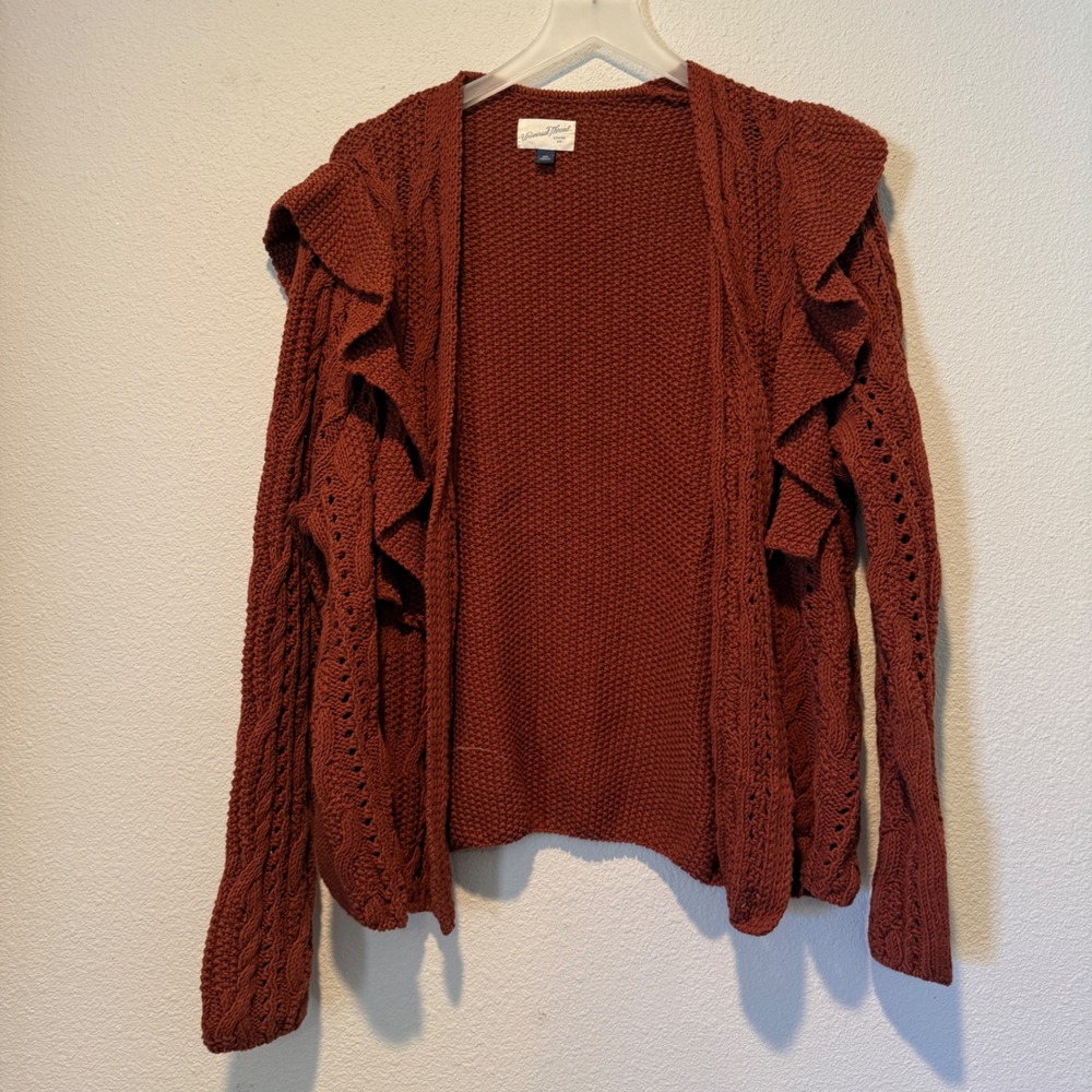 Universal Thread XXL Rust Orange Ruffle Cable Knit Open Front Cardigan Sweater